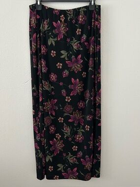 Vtg Maxi Skirt Dark Floral Slinky 90s Cottage Forest Fairy Grunge Whimisgoth M